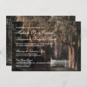 Rustieke Oak Tree Picket Fence Huwelijksuitnodigin Kaart (Voorkant / Achterkant)