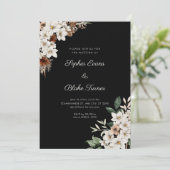 Rustieke Off-white Bloemen Boho Zwarte Trouw Kaart (Staand voorkant)