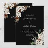 Rustieke Off-white Bloemen Boho Zwarte Trouw Kaart (Voorkant / Achterkant)