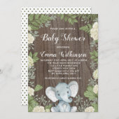 Rustieke Olifant Baby shower Invitation Botanical Kaart (Voorkant / Achterkant)