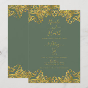 Rustieke Olijf & Gouden Kant Elegante Trouwdag Kaart