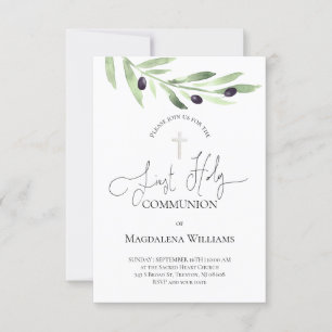 rustieke olijftak Katholiek Eerste Communie Invit Kaart