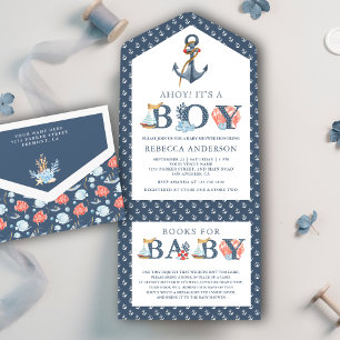 Rustieke onder de zee anker zee baby shower all in one uitnodiging