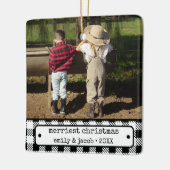 Rustieke One Photo Plaid Custom Christmas Keramisch Ornament (Links)