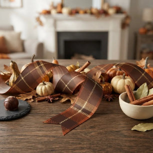 Rustieke Oogst Herfst Tartan Plaid Oranje & Bruin Lint
