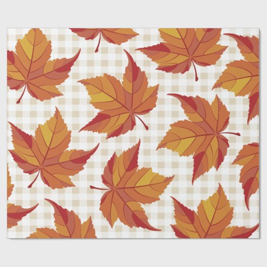 Rustieke oogst herfstbladeren & geruite cadeaupapier (Vlak)