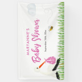 Rustieke Ooievaar met Bee & Vlinder Meisje Baby sh Spandoek (Verticaal)