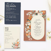 Rustieke Oranje bloemen met maaltijdkeuze RSVP Kaartje
