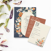 Rustieke Oranje bloemen met maaltijdkeuze RSVP Kaartje