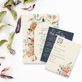 Rustieke Oranje bloemen met maaltijdkeuze RSVP Kaartje