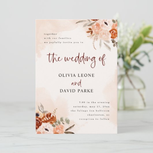 Rustieke Oranje Boho Waterverf RSVP QR Code Trouwe Kaart (Staand voorkant)