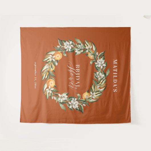 Rustieke oranje citrus botanische bruidsdouchefees wandkleed (Voorkant (horizontaal))