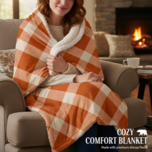 Rustieke Oranje & Crème Buffalo Plaid Boerderijsti Sherpa Deken