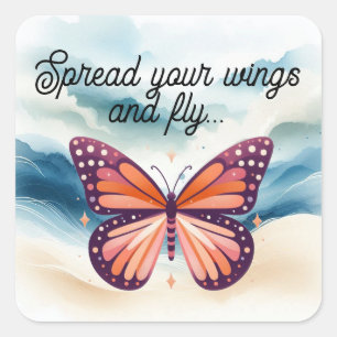 Rustieke Oranje Monarch Vlinder met Gezegde Vierkante Sticker