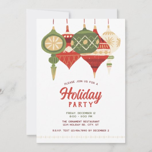 Rustieke Ornamenten Holiday Party Flat Holiday Kaa Feestdagenkaart (Voorkant)