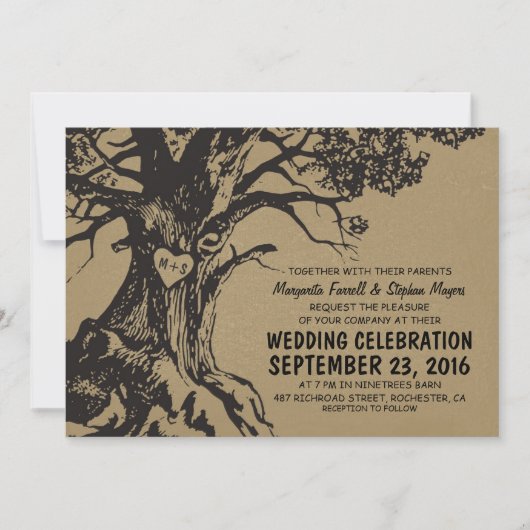 Rustieke oude eiken boom bruiloft uitnodigingen (Voorkant)