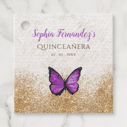 Rustieke Oude Paarse Gouden Vlinder Bedankjes Labels (Voorkant)