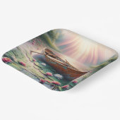 Rustieke oude roeiboot in waterlelies papieren bordje (Gebogen)