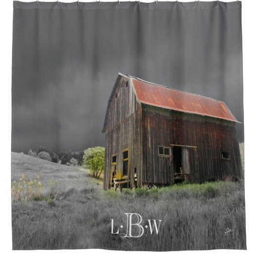 Rustieke Oude Schuur Boerderij Custom Monogram Douchegordijn (Voorkant)