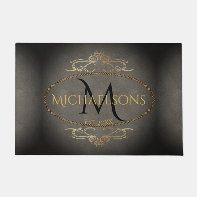 Rustieke Oude Wereld Elegantie Naam | INITIAAL | J Deurmat (Voorkant)