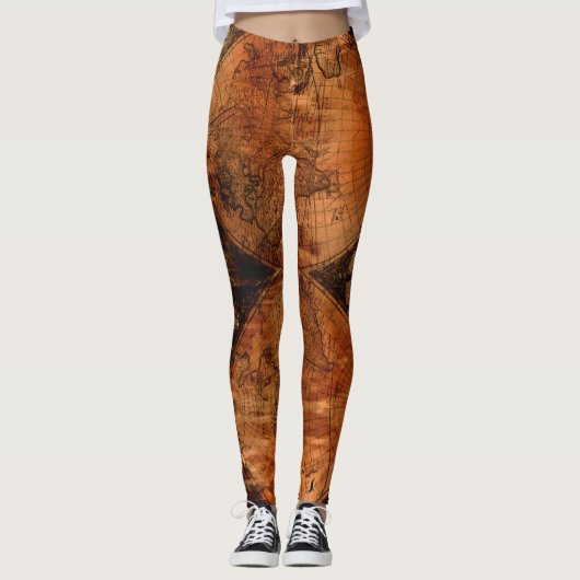 Rustieke  Oude Wereldkaart Leggings (Voorkant)