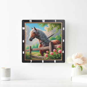 rustieke paardenweide vierkante klok