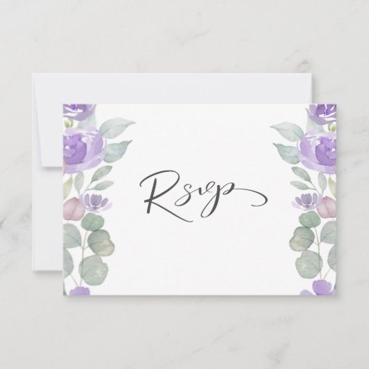 Rustieke Paarse Bloemen Eucalyptus Bruiloft RSVP (Voorkant)