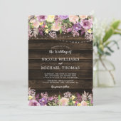 Rustieke Paarse Bloemen String Lights Bruiloft Kaart (Staand voorkant)