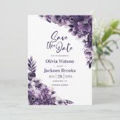 Rustieke Paarse bloemenbruiloft Save the Date Kaart (Staand voorkant)