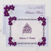  rustieke Paarse bloemenislamitische bruiloft Kaart (Voorkant / Achterkant)