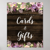 Rustieke paarse bloemenslingerlichten Kaarten & Ca Poster (Voorkant)