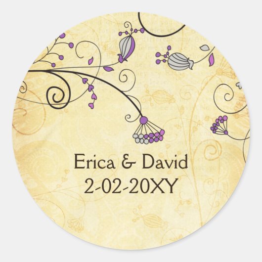 Rustieke paarse bloemenvelop stickers (Voorkant)