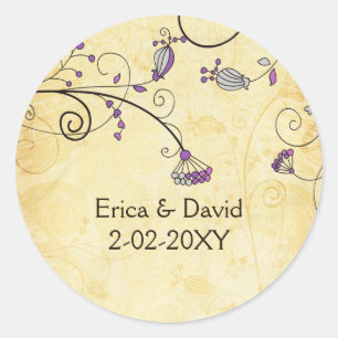 Rustieke  paarse bloemenvelop stickers