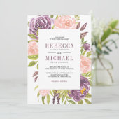 Rustieke Paarse Blush Roze Bloemen Alles in Een Hu Kaart (Staand voorkant)