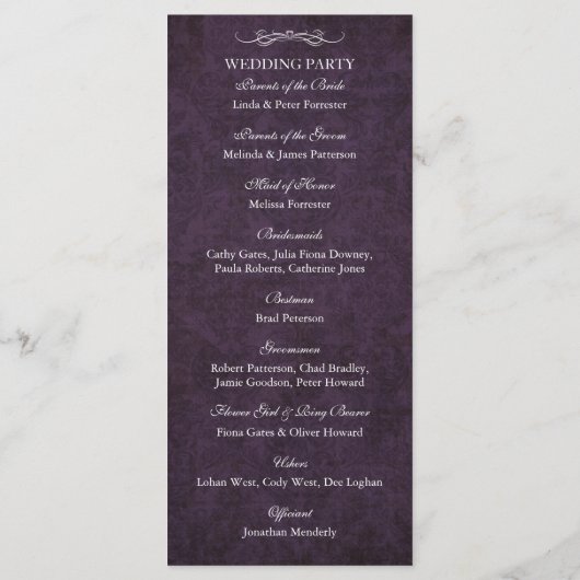 Rustieke  Paarse Damask Wedding Program Programma (Achterkant)