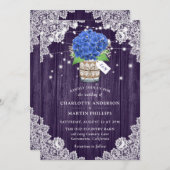 Rustieke Paarse en Blauwe Hydrangea bruiloft Kaart (Voorkant / Achterkant)