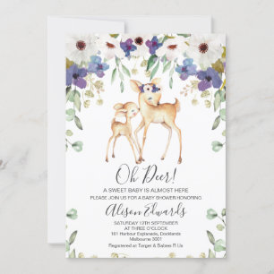 Rustieke Paarse Floral Deer Baby shower Uitnodigin Kaart