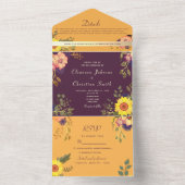 Rustieke Paarse Gele Bloemen Huwelijk All In One Uitnodiging (Binnen)