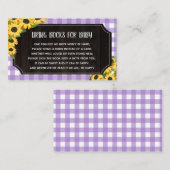 Rustieke Paarse Gingham & Zonnebloemen Boeken voor Informatiekaartje (Voorkant / Achterkant)