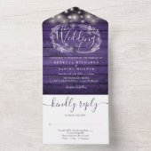 Rustieke paarse houten slingerlichtjes bloemige br all in one uitnodiging (Binnen)