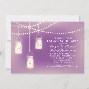 Rustieke paarse Mason Jar Lights Engagement Party Kaart
