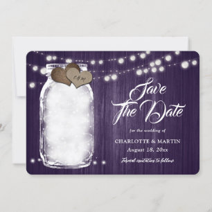 Rustieke Paarse Mason Jar Wood String Lights Weddi Save The Date