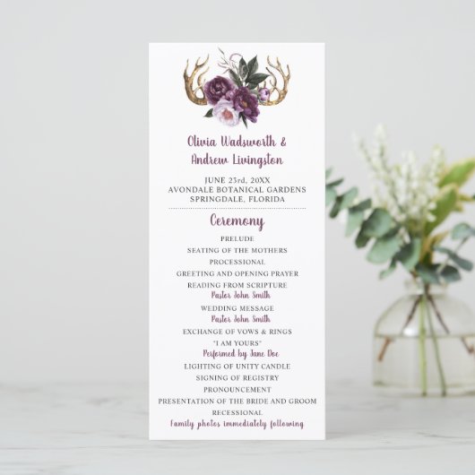 Rustieke Paarse Pruim Roze Pioenrozen Antlers Brui Programma (Staand voorkant)