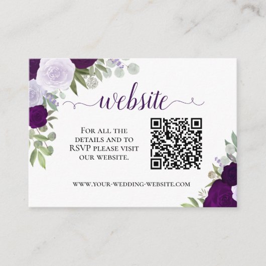 Rustieke Paarse Rozen bruiloft website QR-code Informatiekaartje (Voorkant)