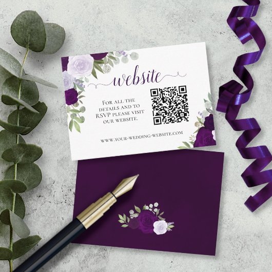 Rustieke Paarse Rozen bruiloft website QR-code Informatiekaartje