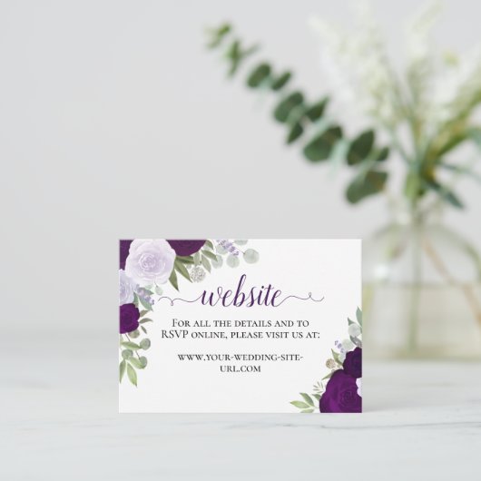 Rustieke Paarse Waterverf Rozen Bruiloft Website Informatiekaartje (Staand voorkant)