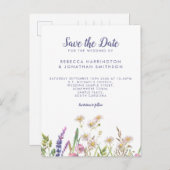 Rustieke Paarse Wildflower bruiloft Save The Date Briefkaart (Voorkant / Achterkant)
