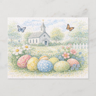 Rustieke Paaskerk Aquarel Prentbriefkaart Feestdagenkaart