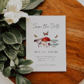 Rustieke paddenstoel mot bruiloft de datum opslaan save the date