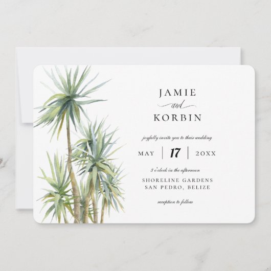 Rustieke Palm tropische strand bruiloft Kaart (Voorkant)